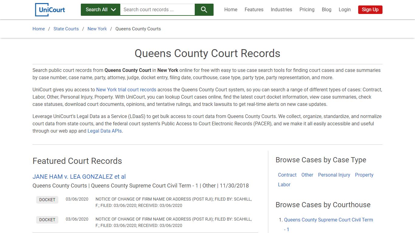 Queens County Court Records | New York | UniCourt